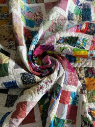 2021/12/19-3 Scrappy nine patch community quilt; all the pretty colours! 60" x 71"